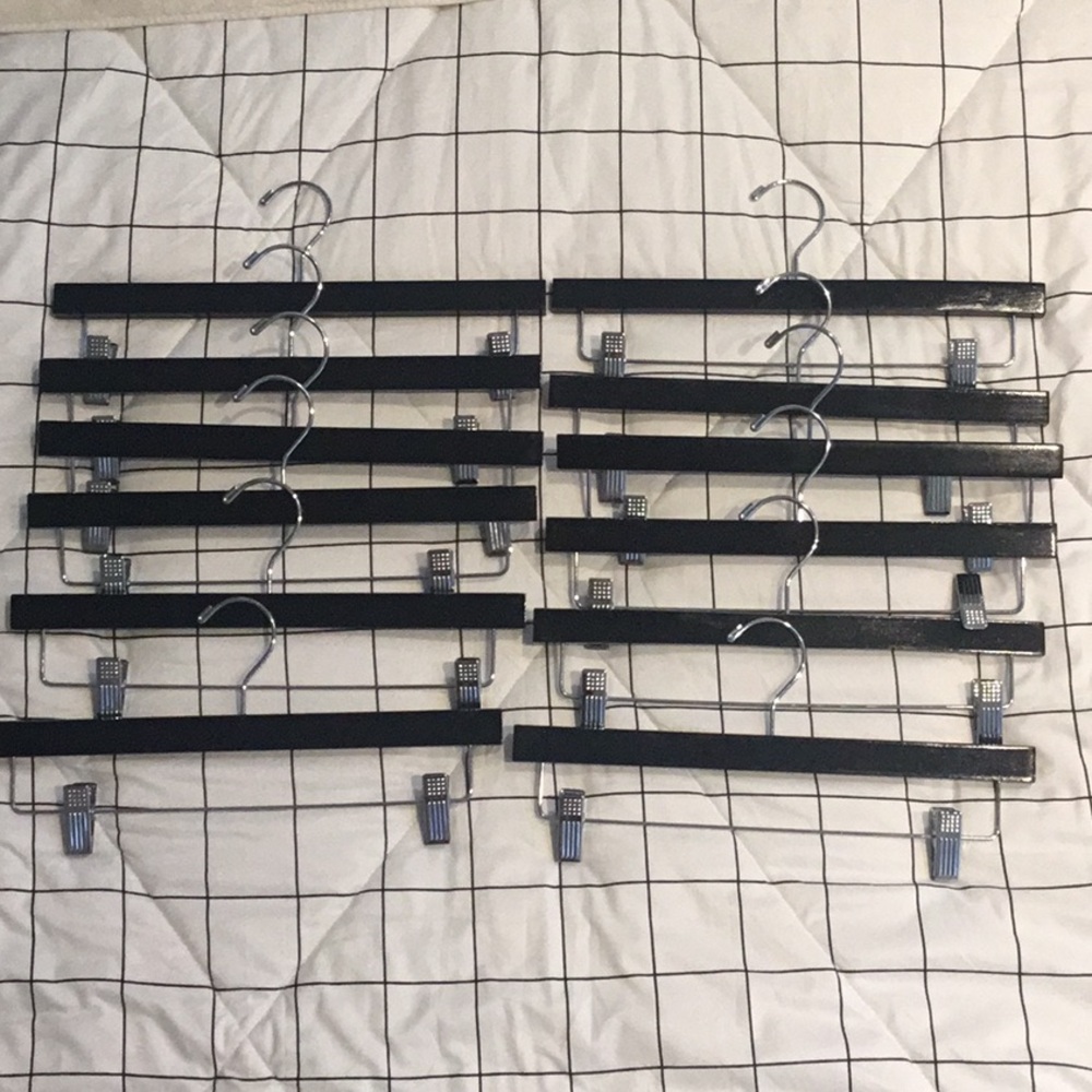 Black Wooden Clip Hangers with Silver Hooks - Set of 12
